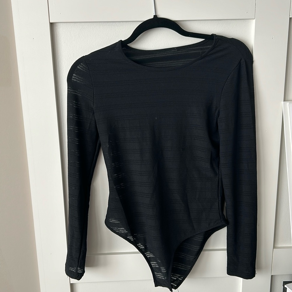 Black bodysuit with see through stripes